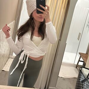 White Wrap Top and Olive Leggings